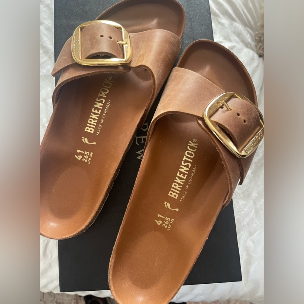 Birkenstock Brown Sandals with Gold Buckle